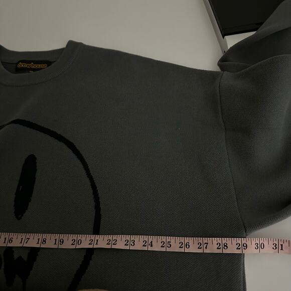 Drew House Men's Gray Painted Mascot Crewneck Sweater Size XXL Smiley Face - Picture 8 of 11